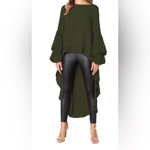 Long Puff Sleeve Asymmetrical Shirt Dress